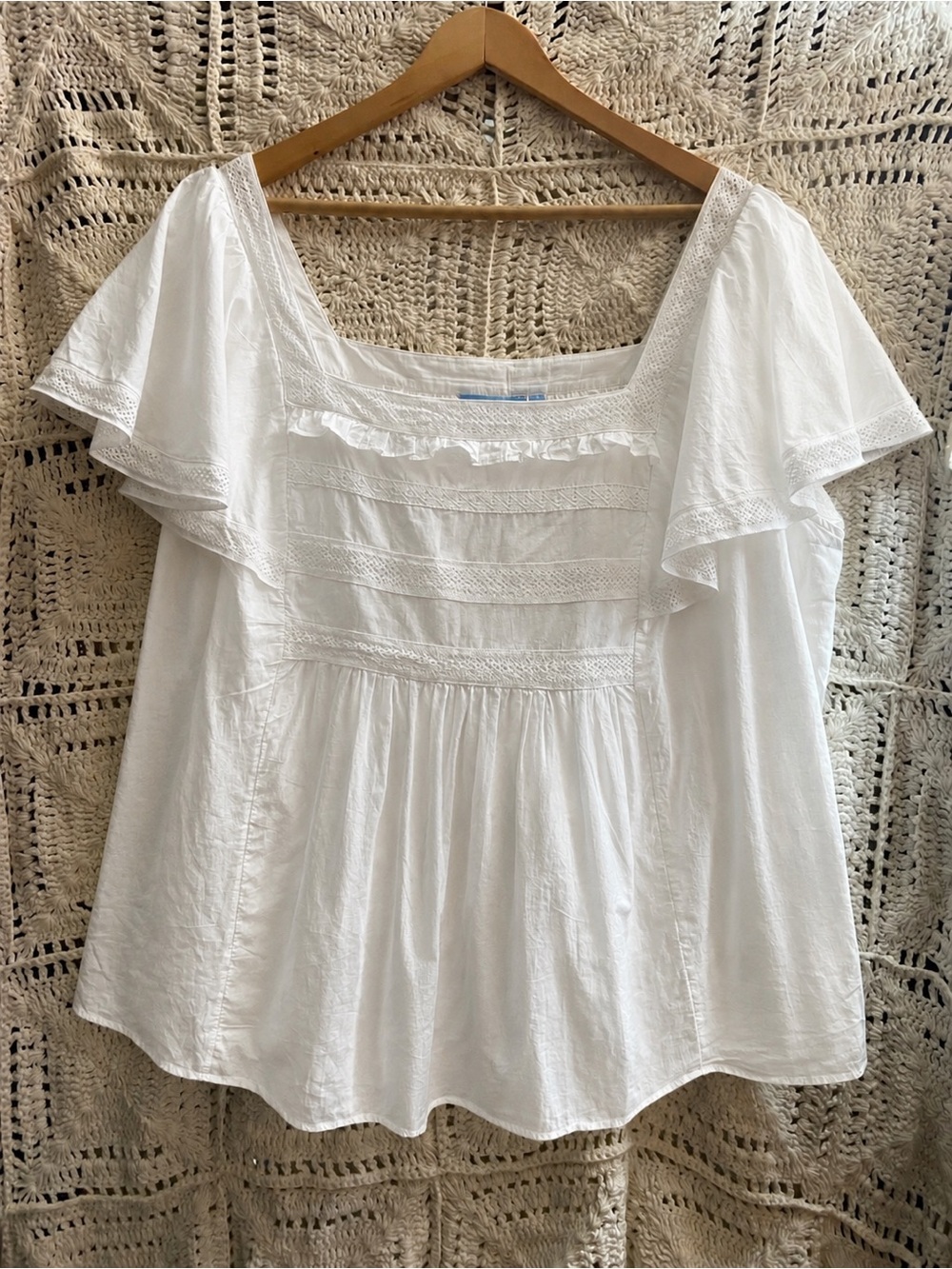 Draper James 2X White Cotton Peplum Blouse Flutter Sleeve Cottagecore